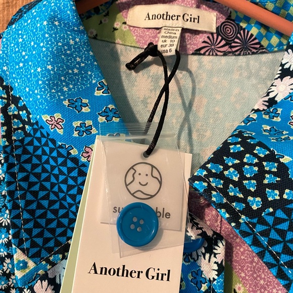 Another Girl Blue Patchwork Print Cropped Boxy Jacket - Picture 3 of 5